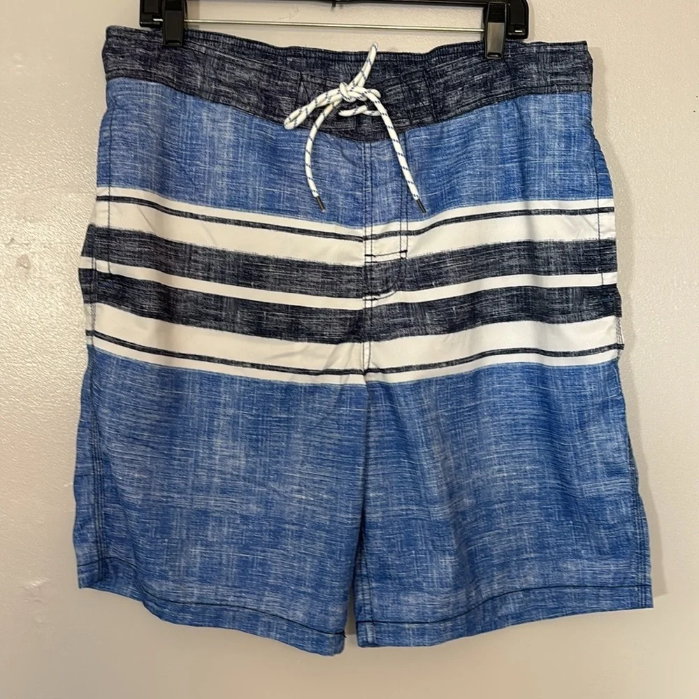 Goodfellow & Co Blue White Stripe Swim Trunks Shorts Large Beach Summer Vacation